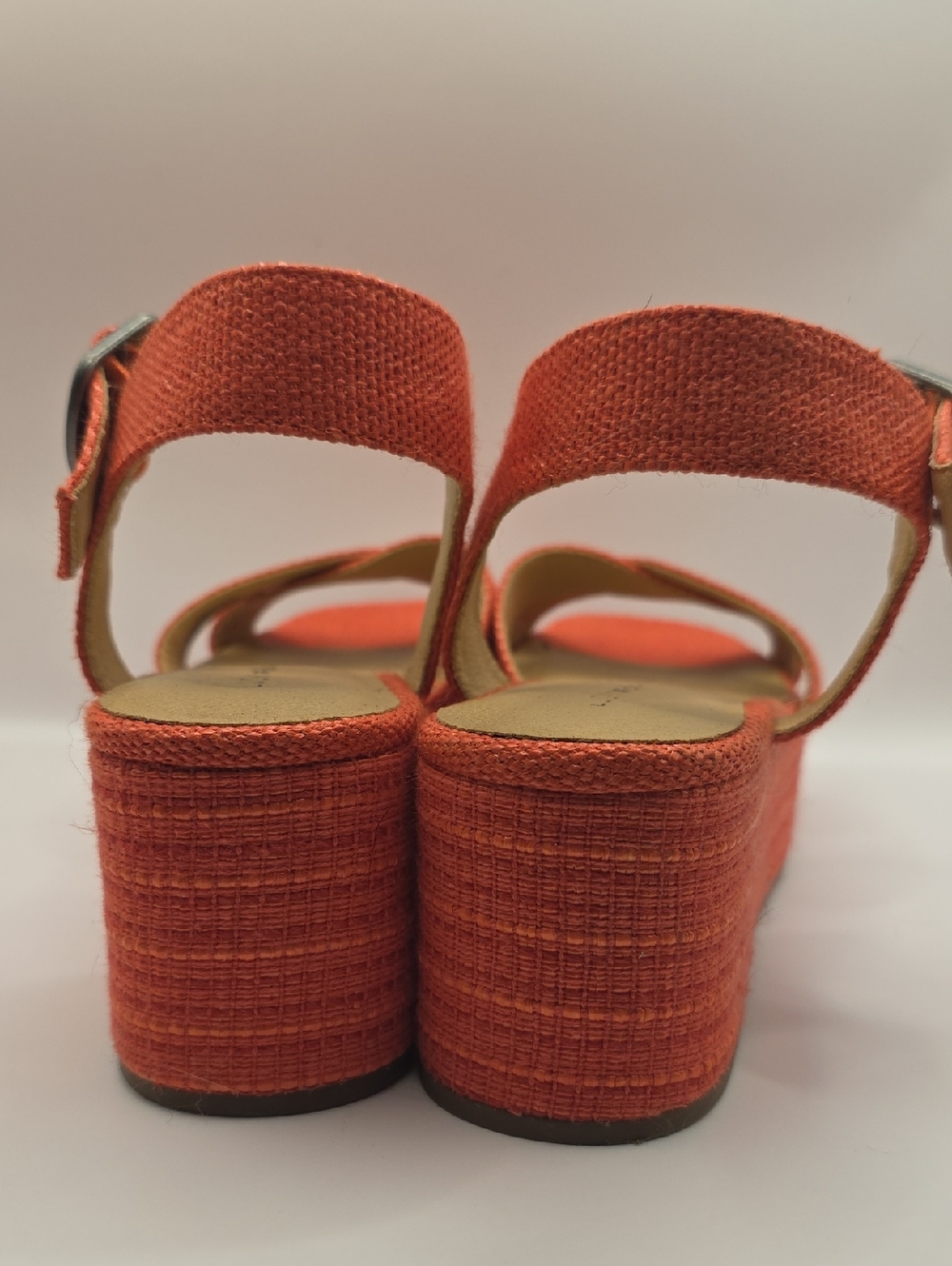 Lucky Brand Orange Woven Platform Sandals with Buckle Bright Fun Travel Vacation - Picture 4 of 9